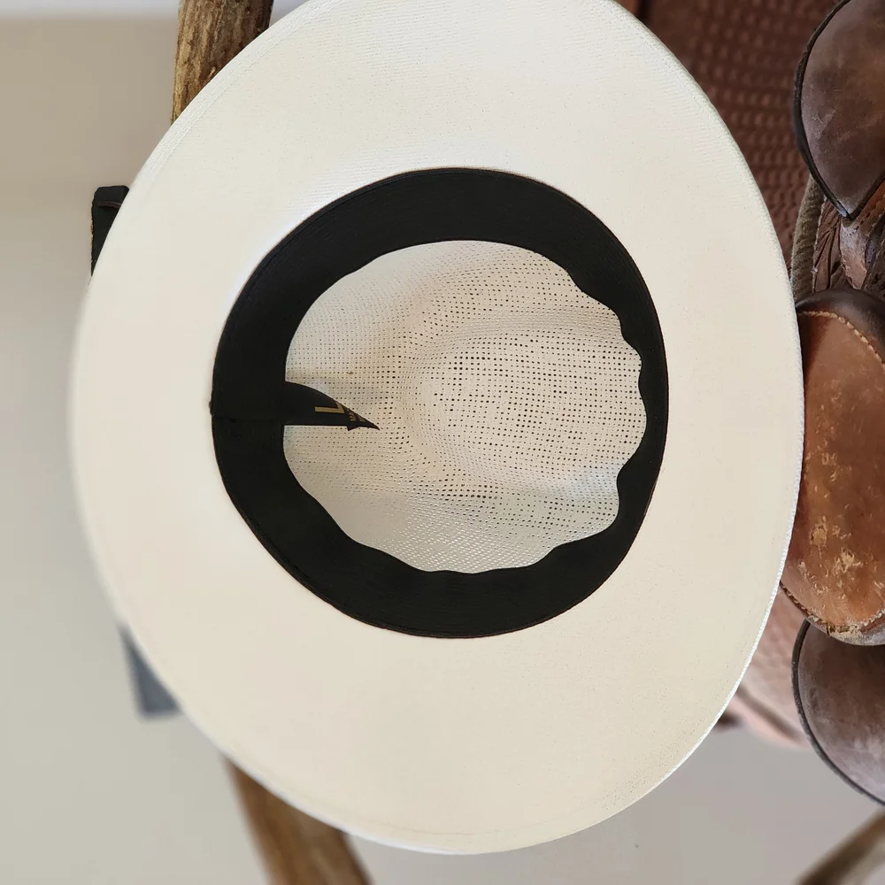 Straw Cowboy Hat with Handpainted Multicolor Feather Design Surefit Hatband Sz L - Picture 4 of 7